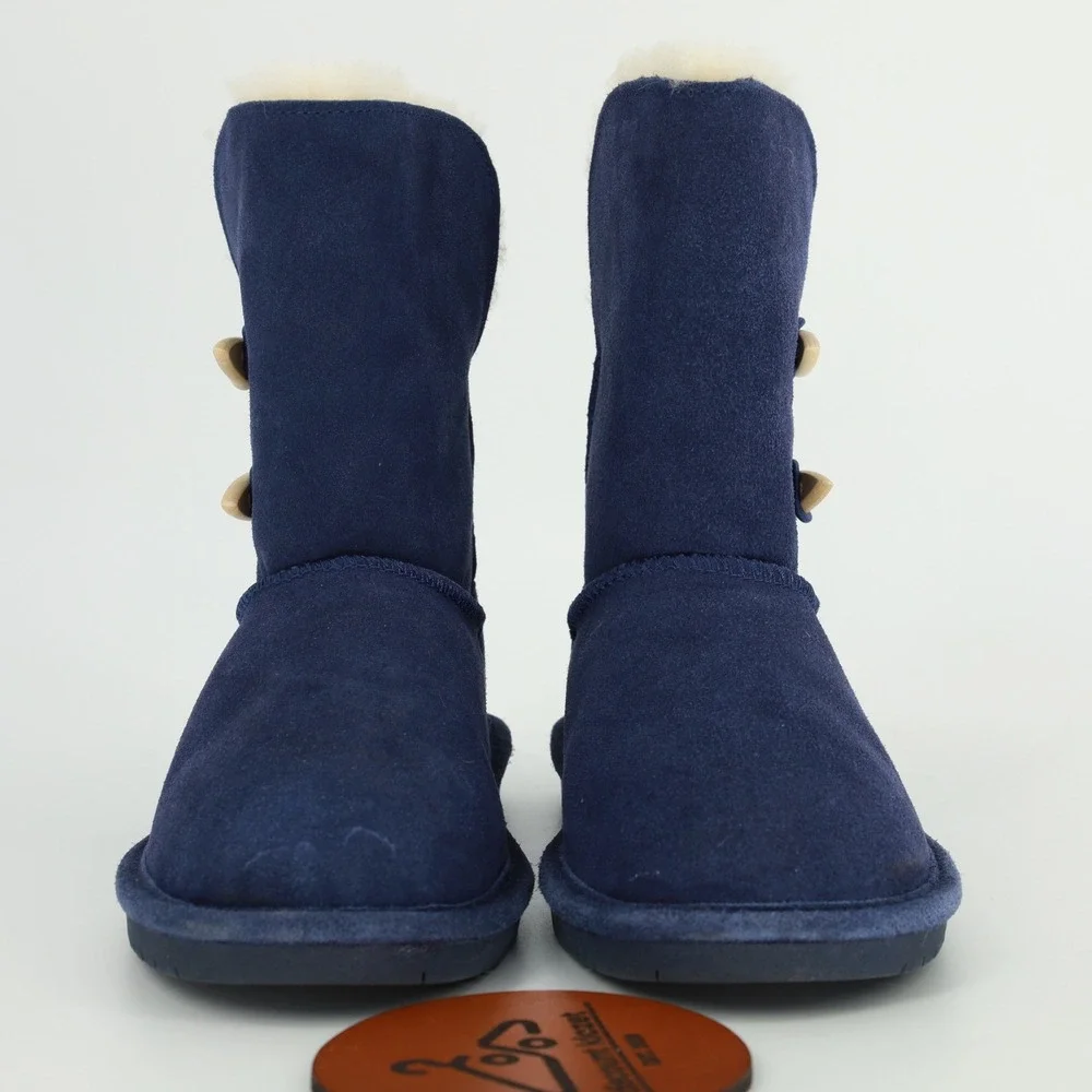 Bearpaw Women Navy Blue Suede Abigail Toggle Boots‎ Sheepskin Lining Size 7